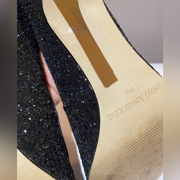 Enzo Angiolini black glitter open toe heel shoes with black stone details size 8 - Picture 6 of 8